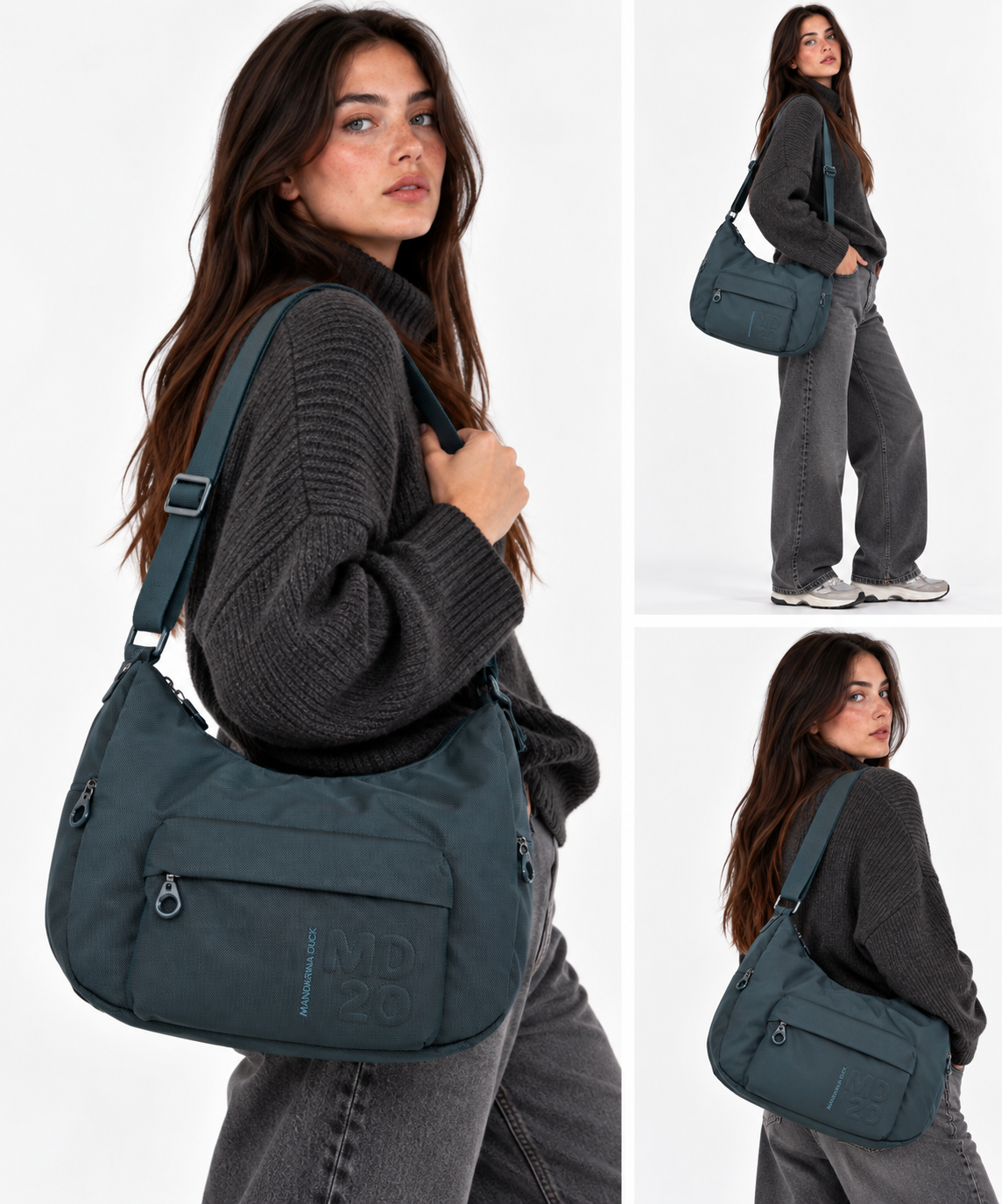 Damen-Halbmond-Umhängetasche MANDARINA DUCK aus Stoff Modell MD20 in Starry Night
