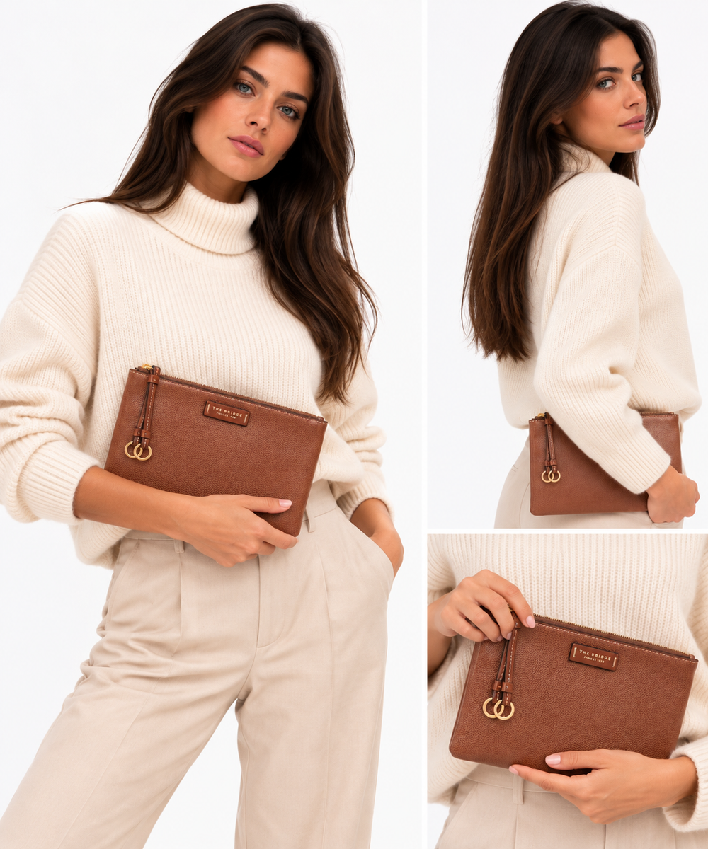 Pochette Portatutto THE BRIDGE linea Carlotta in Pelle Marrone