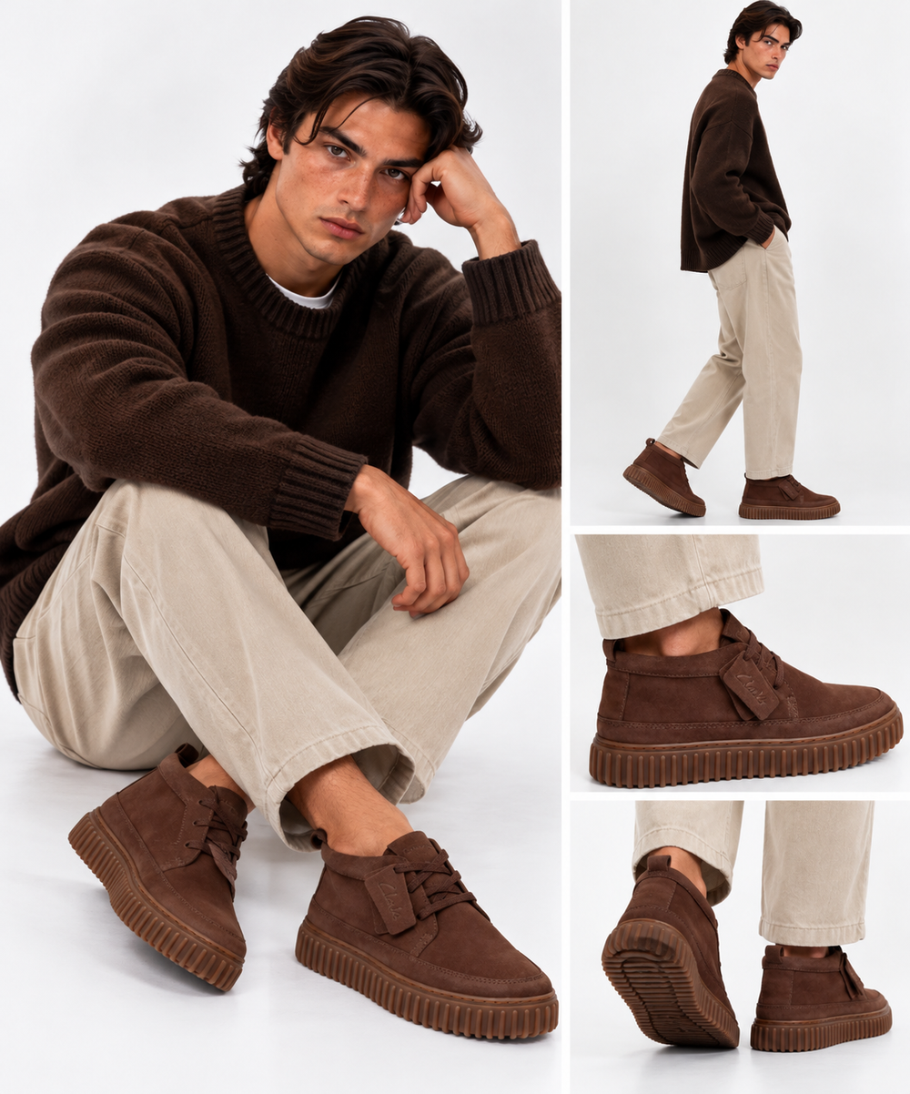 Herren-Stiefelette CLARKS Modell Torhill LaceHi aus dunkelbraunem Nubukleder