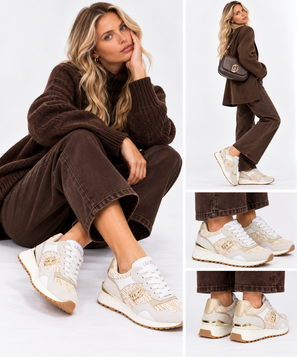 Running Sneakers LIU JO Maxi Wonder Low 02 in White Rope, Suede, Raffia and Leather