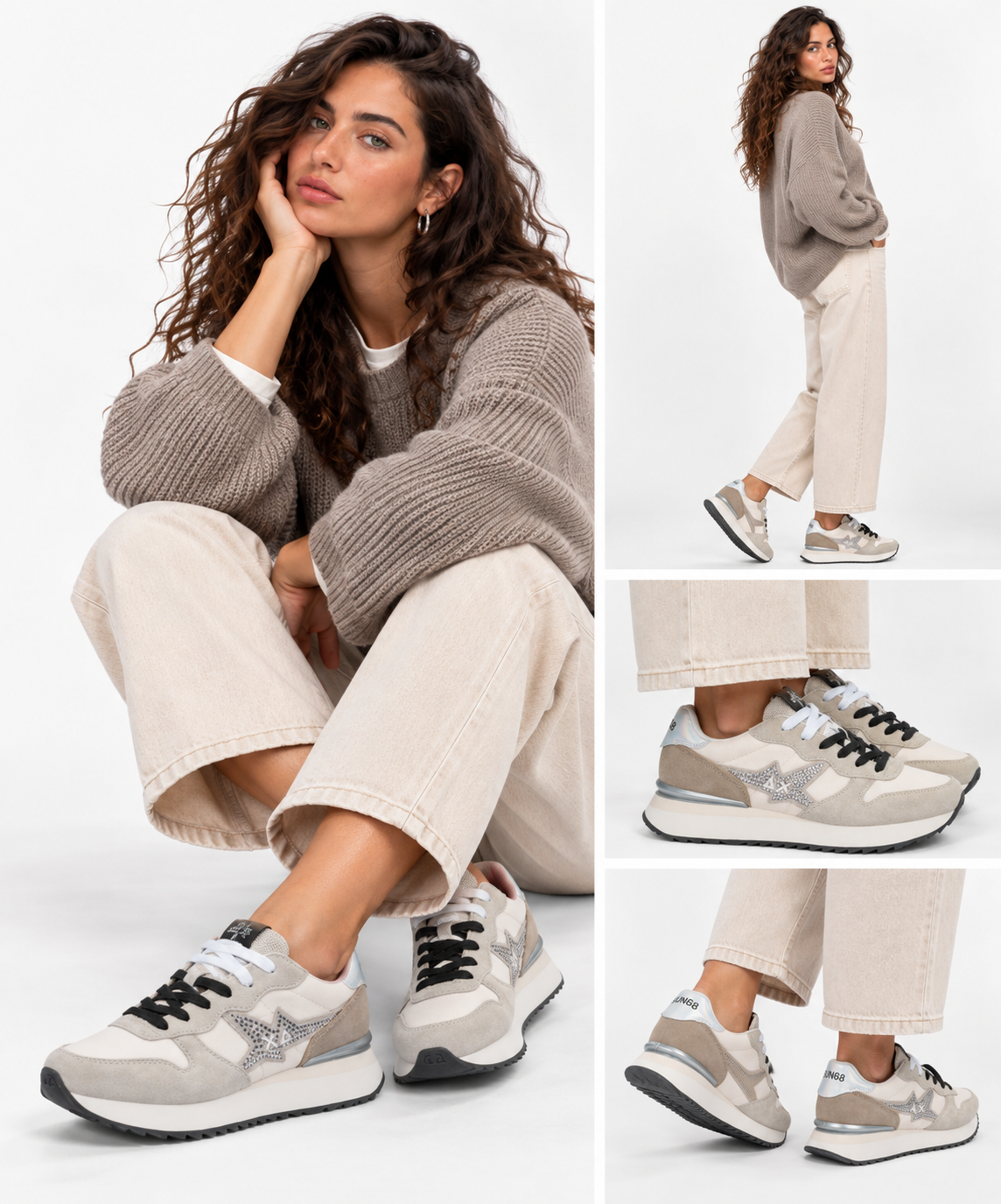 Damen-Sneaker SUN68 Stargirl Strass Logo in Cremeweiß - Z46223