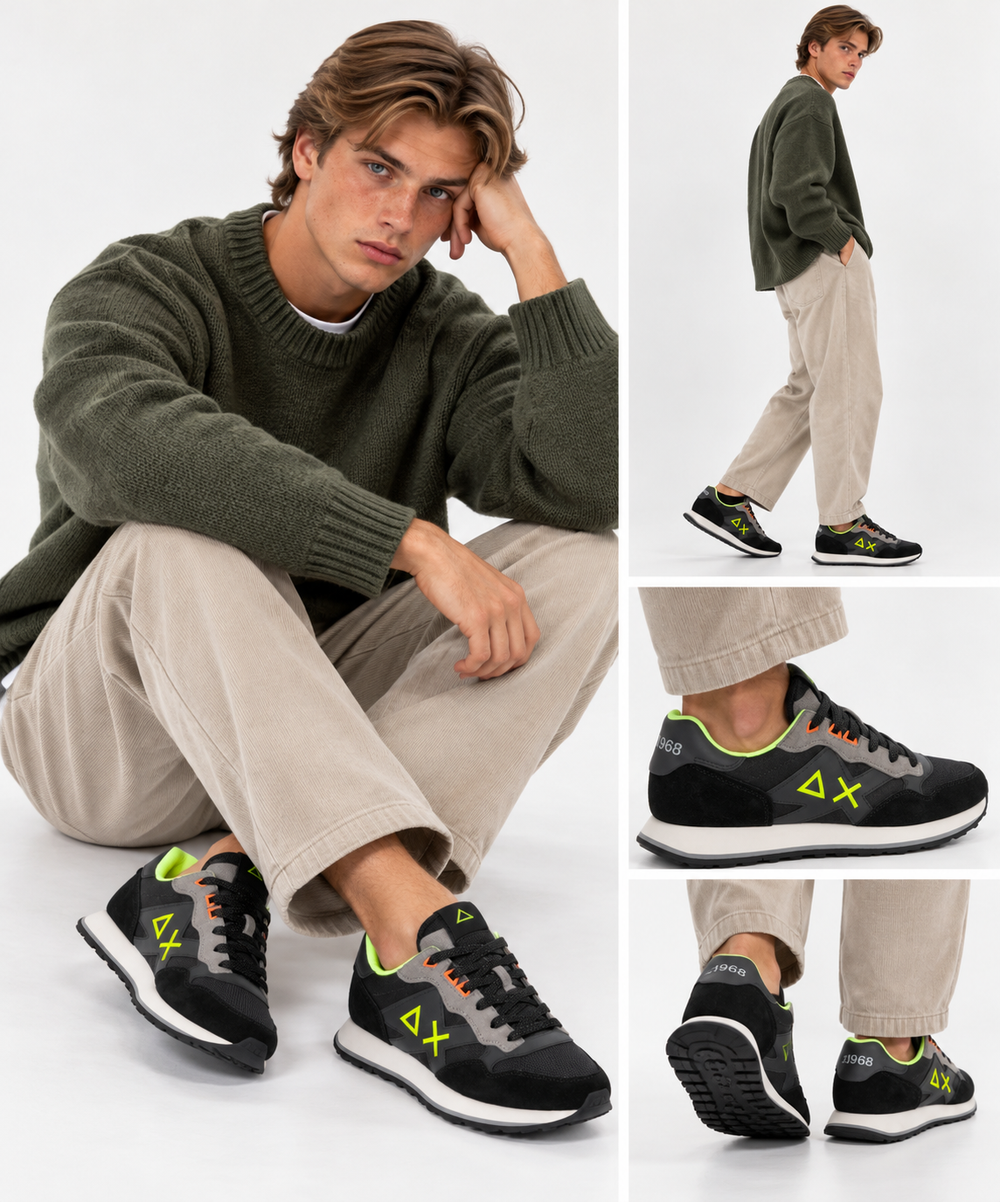 Scarpe Uomo Sun68 Sneakers Jaki 2.0 Fluo Nero - Z46123