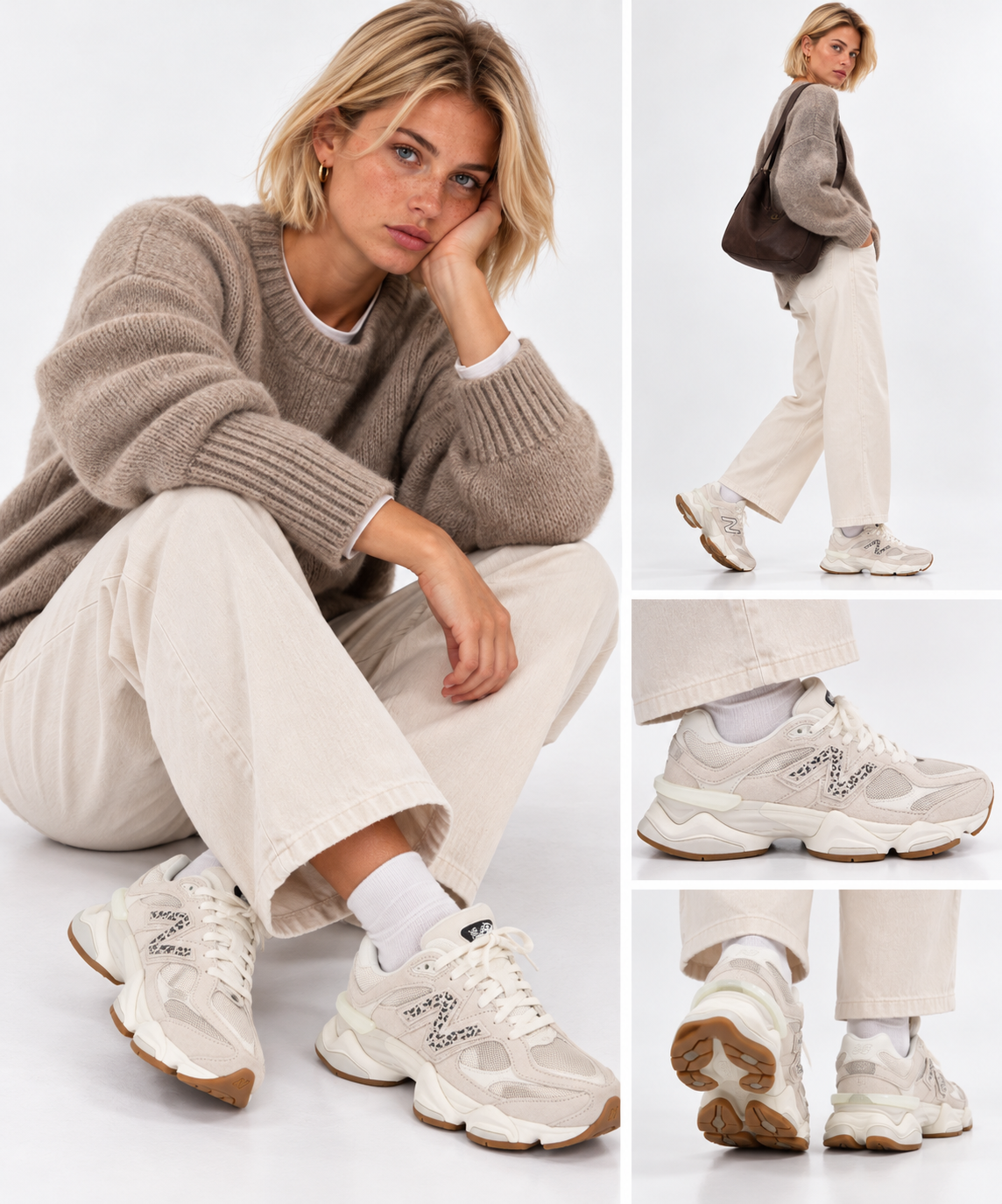 NEW BALANCE Sneaker 9060 Laufschuhe aus Suede und Mesh in Moonbeam, Sea Salt und Black