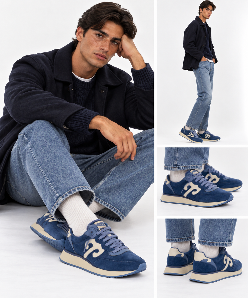 Sneakers Uomo WUSHU RUYI Master All Suede MAS19 in Camoscio Blue Ocean Sand e Light Navy