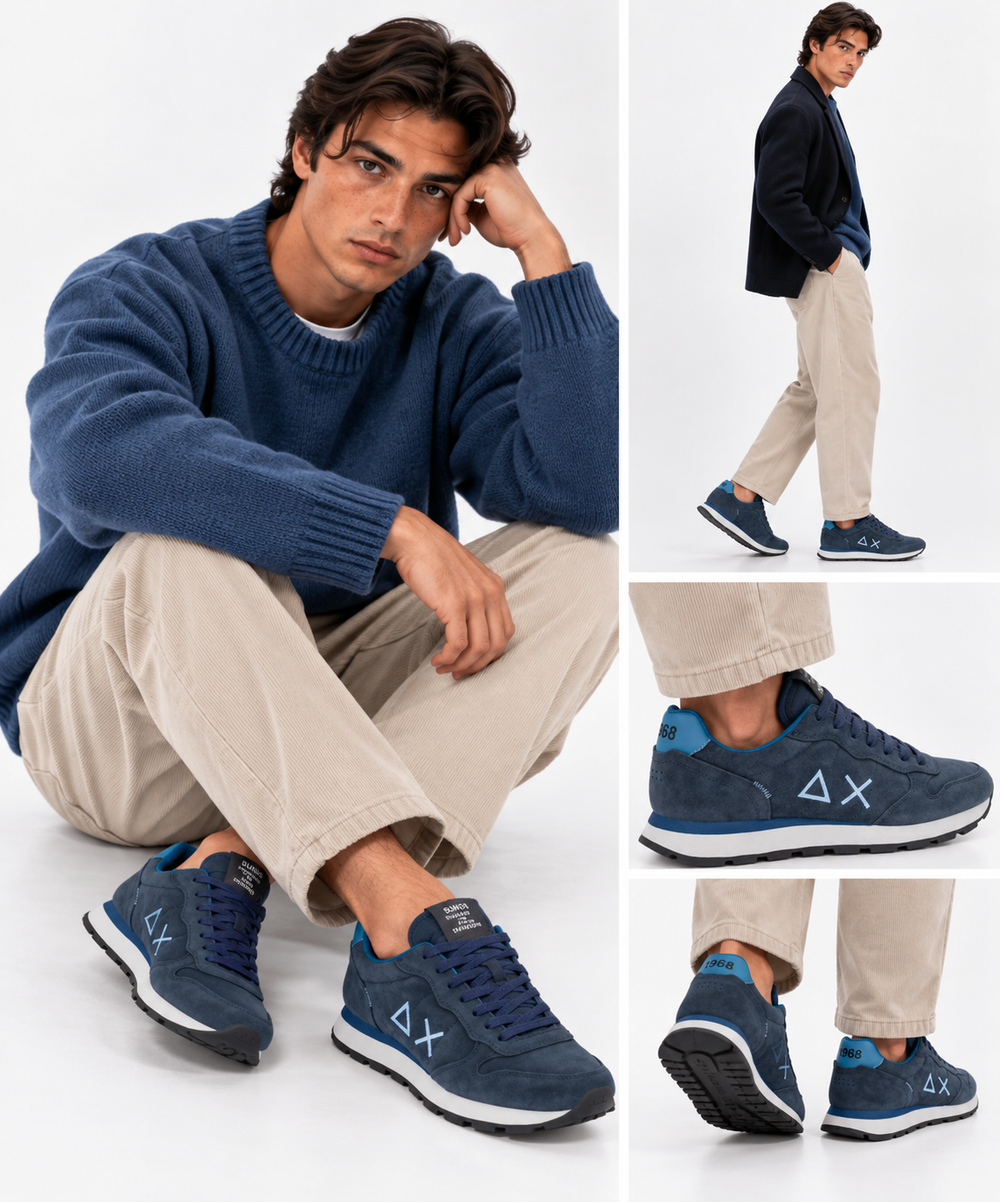 Sneakers Uomo SUN68 Tom Suede Navy Blue - Z46106