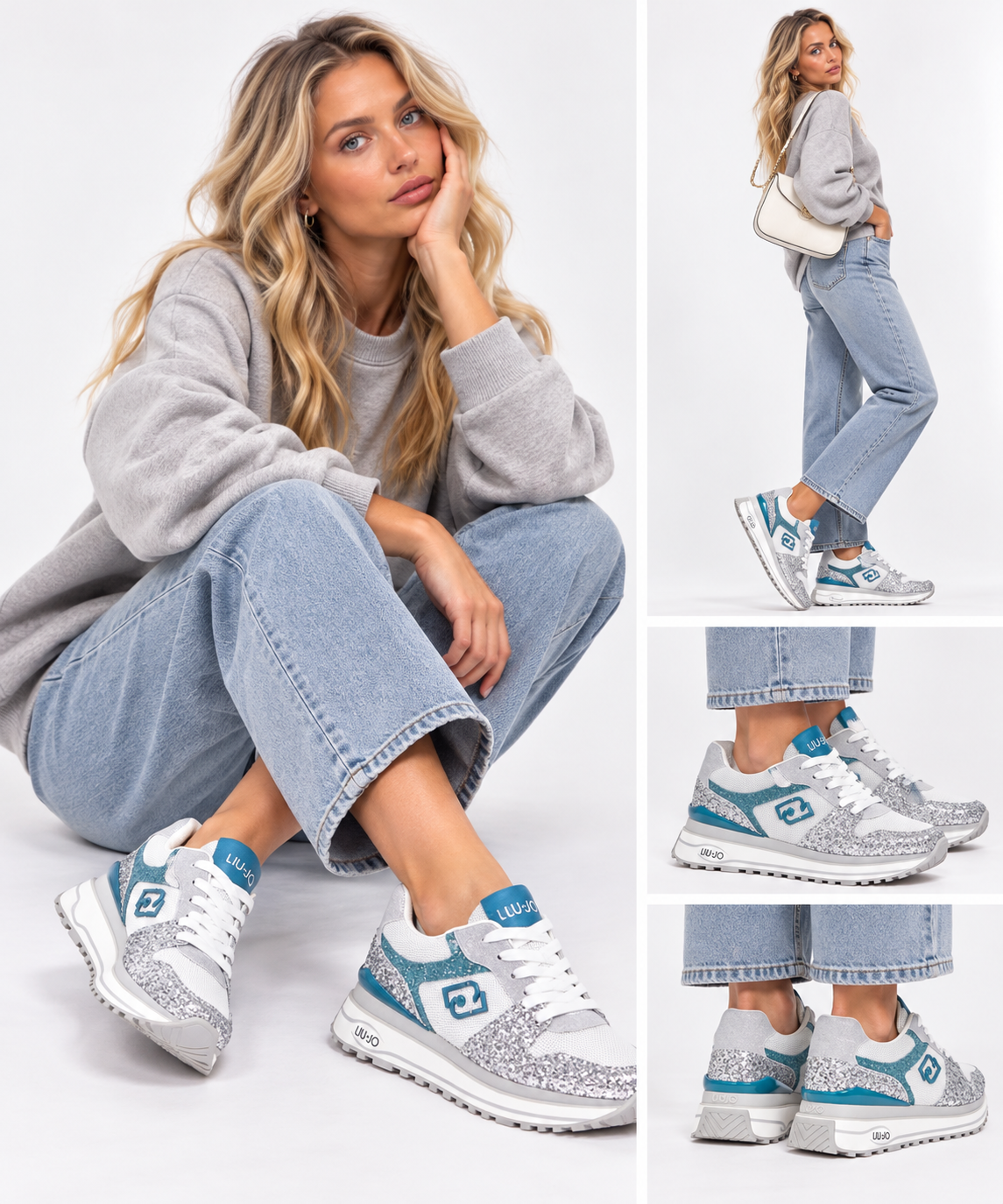 Women's Silver Glitter and Mesh Platform Sneakers LIU JO Maxi Wonder 98