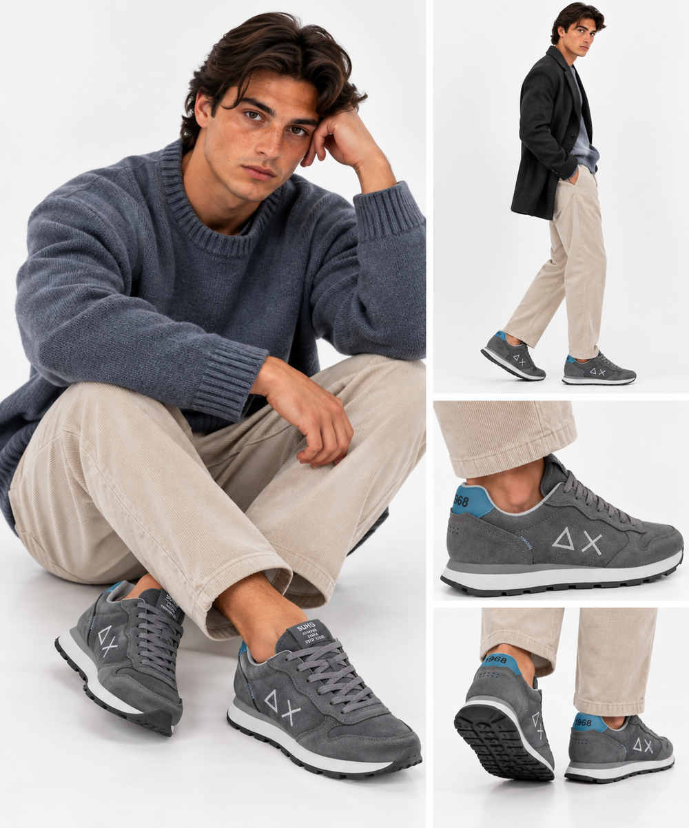 Sneakers Uomo SUN68 Tom Suede Grigio Scuro - Z46106