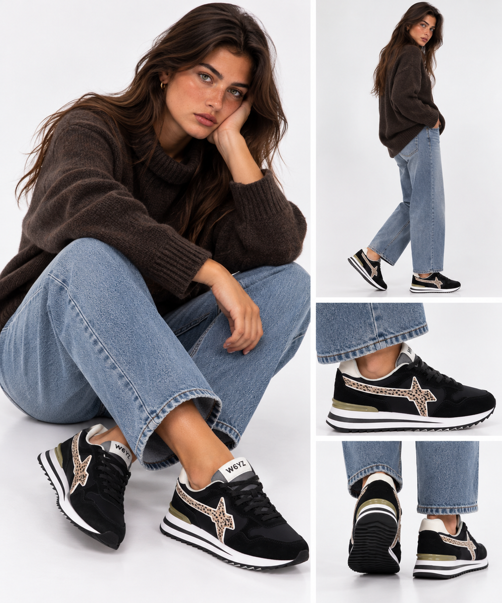 Damen-Sneaker W6YZ Yak-W. aus technischem Stoff und Wildleder in Black Bone