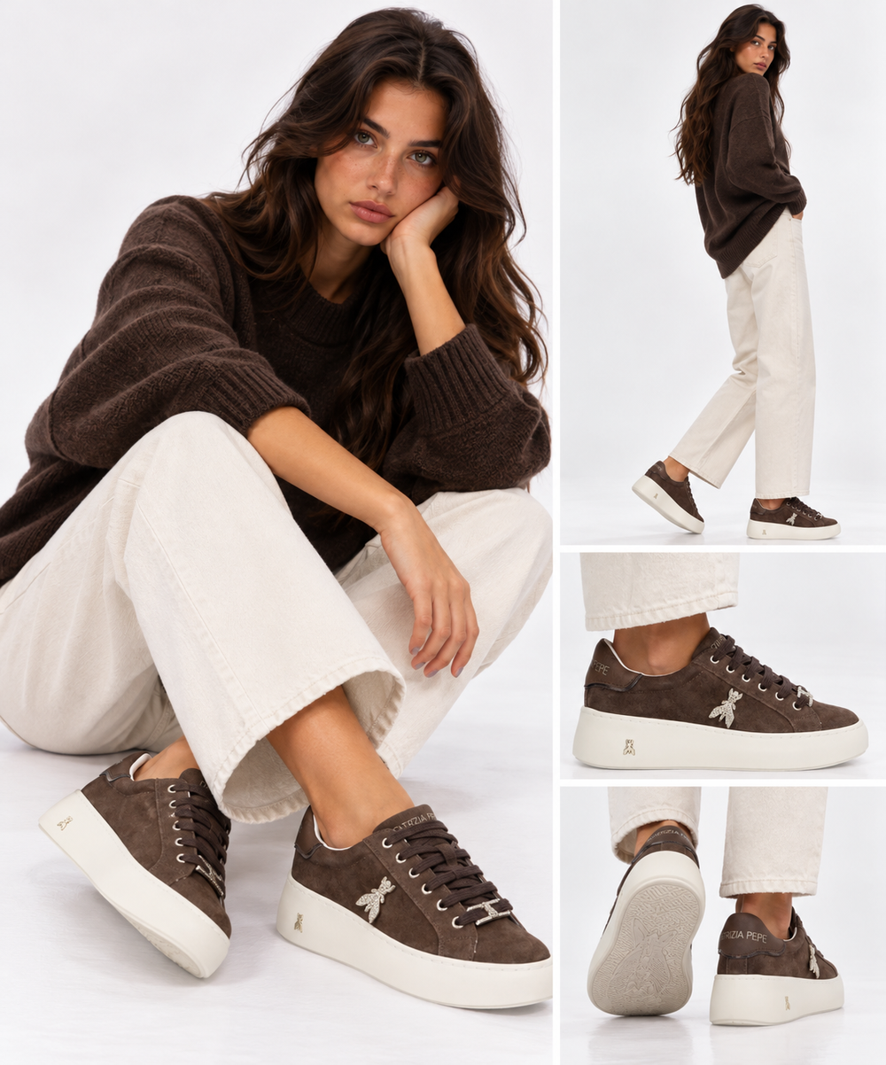 Patrizia Pepe Girl Fly New Water Plateausneaker aus dunkelbraunem Wildleder