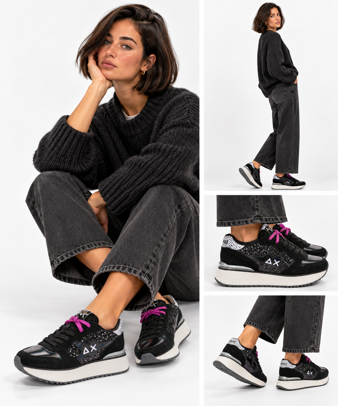 Women's Black Glitter Sneakers SUN68 Big Stargirl - Z46230