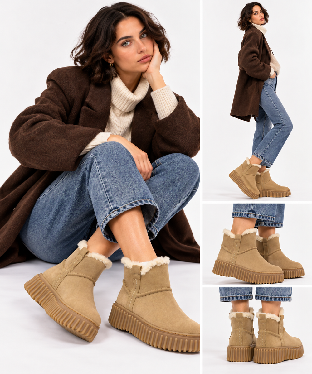 Stivaletto Imbottito Donna CLARKS linea Torhill Warm in Pelle Scamosciata Beige