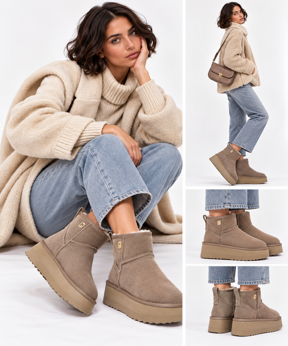 Stivaletti Donna Platform LIU JO Jane 01 Imbottiti in Suede Havana