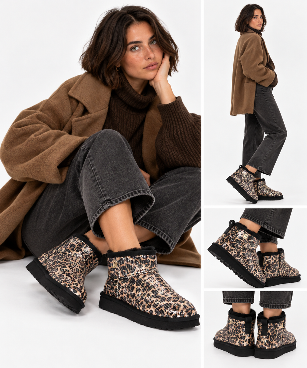 Stivaletti Mini Donna Imbottiti LIU JO Jil 01 in Velluto stampa Leopardata con Paillettes