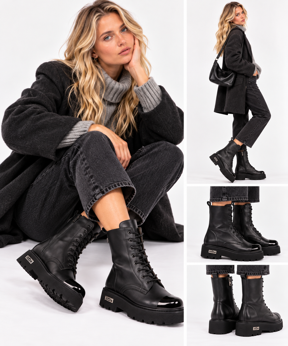 Stivali Donna CULT Anfibi Slash Met.Toe 4861 in Pelle Nera