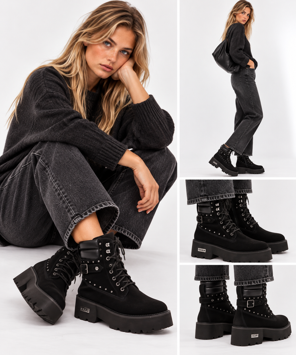 Damen-Schnürstiefel CULT Rocky 4641 aus Nubuk in Schwarz