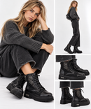 Scarpe Donna CULT Anfibi Slash 4696 in Pelle Nera Traforata e Mesh con Micro Borchie