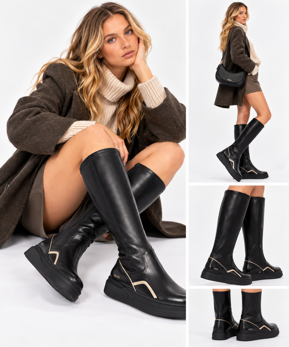 Women's Black Faux Leather Stretch Boots LIU JO Lena 03