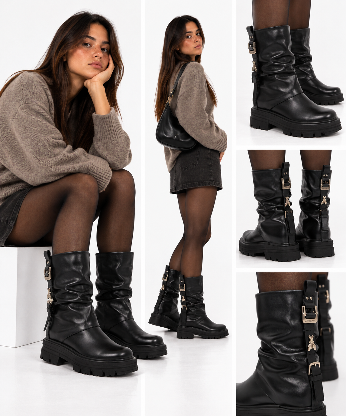 Black Leather Ankle Boots PATRIZIA PEPE Girl Fly Elena