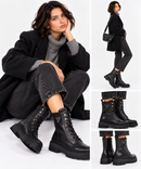 Women's Black Leather Combat Boots GUESS Bada