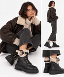 Anfibi Donna LIU JO Rumi 45F in Pelle Nera con Dettagli in Eco Fur