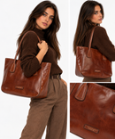 Shopping Bag Large THE BRIDGE linea Maddalena in Pelle Marrone