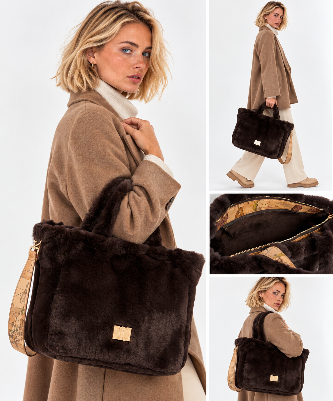 Damen-Henkeltasche 1A Classe ALVIERO MARTINI Modell Chalet Chic aus Webpelz in Dunkelbraun LG92