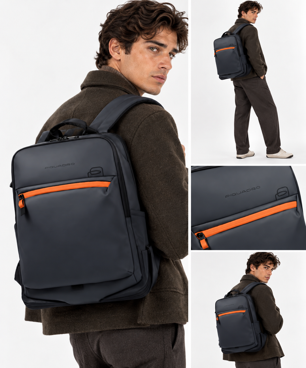 PIQUADRO Rucksack mit Laptopfach 15,6 Zoll aus blauem Stoff Modell Corner 2.0 - CA6465C2OW