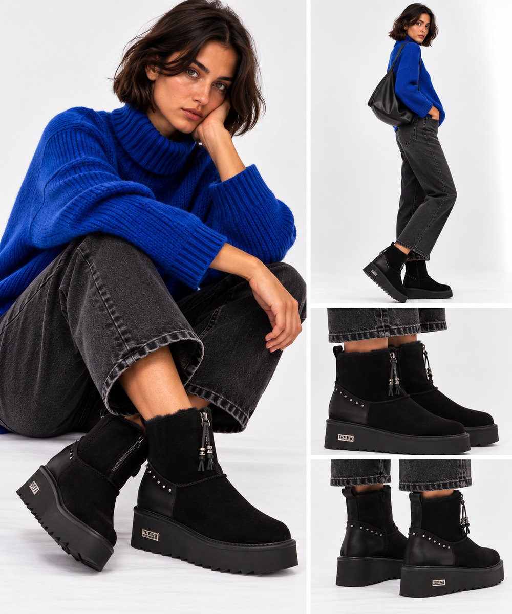 Gefütterte Damen-Stiefeletten CULT Modell Idol 4629 aus schwarzem Nubuk