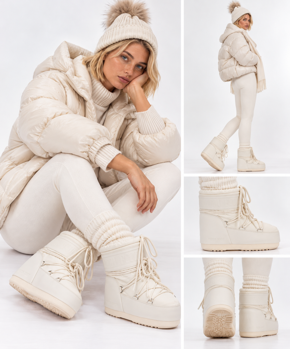 Women's Cream Rubber Snow Boots MOON BOOT Icon Low