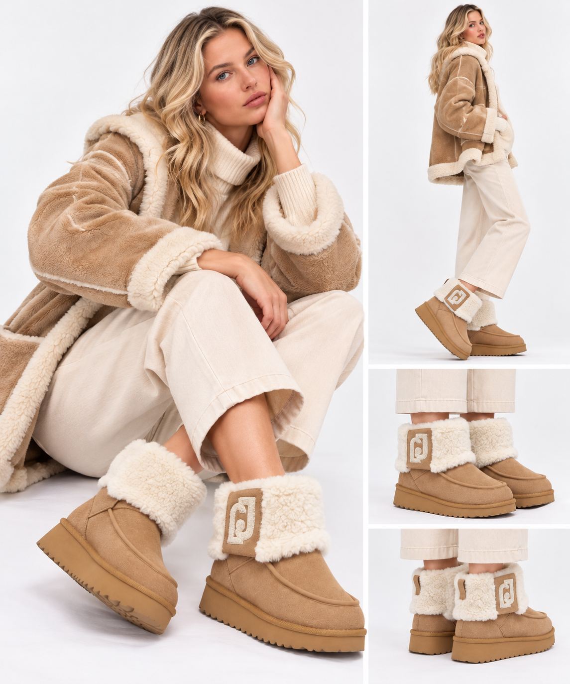 Gefütterte Damen-Stiefeletten LIU JO Jil 13 aus Suede in Cognac mit Teddy-Stoffumschlag