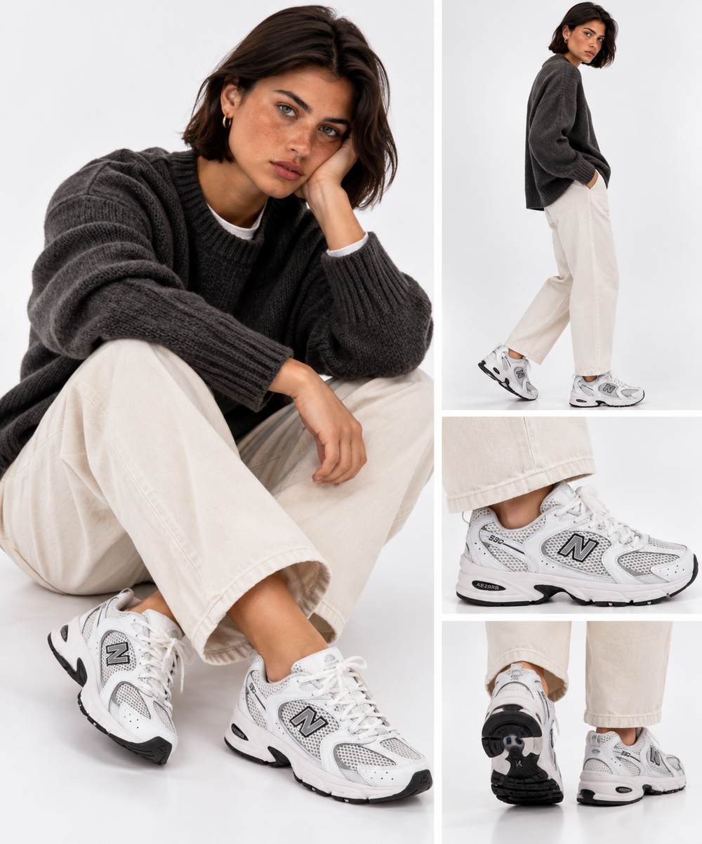 Scarpe Running NEW BALANCE Sneakers 530 in Tessuto Sintetico e Mesh colore White Silver Metallic e Black