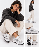 NEW BALANCE 530 Sneakers in White, Silver Metallic and Black, Synthetic Fabric and Mesh