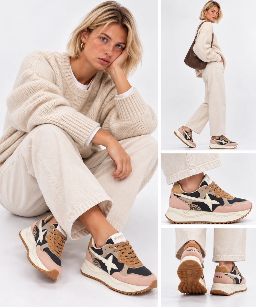 Sneakers Platform Donna W6YZ Deva-W. in Suede e Tessuto Grey Pink Black