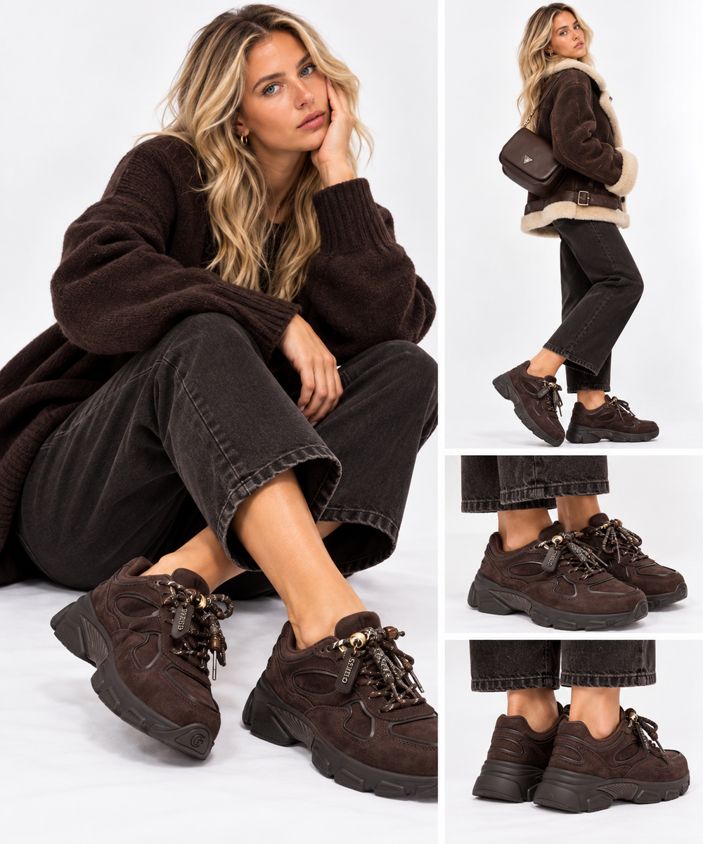 Sneakers Donna GUESS in Pelle Scamosciata Marrone Linea Irrina