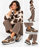Women's Brown Sneakers SUN68 Ally Mix Materials - Z46205