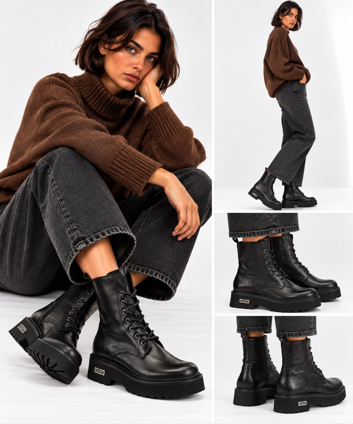 Damen-Schnürstiefel CULT Slash 1814 aus schwarzem Leder