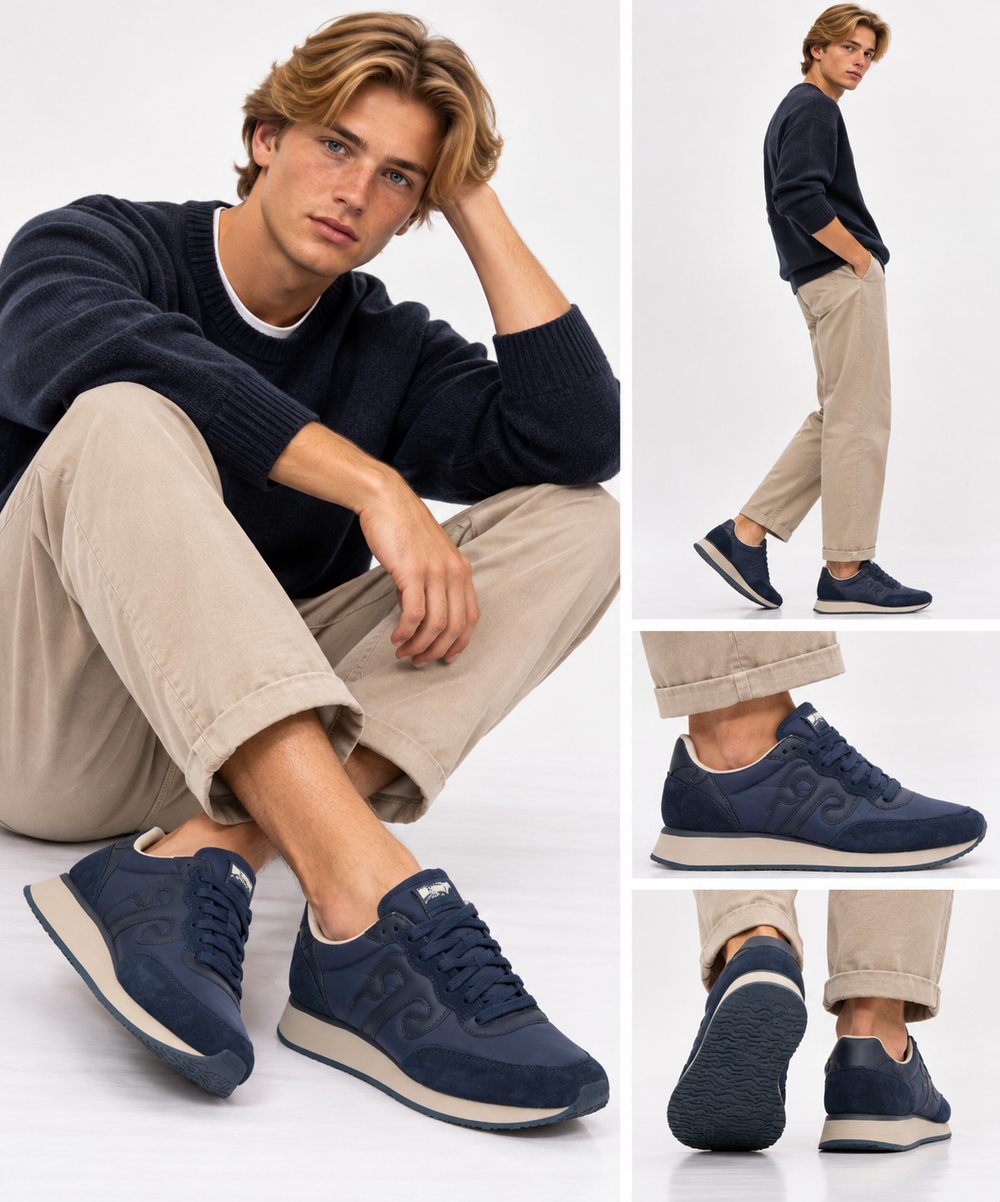 Sneakers Uomo WUSHU RUYI Master 663 in Nylon e Suede Deep Blue Pacific Ocean e Gray Whale