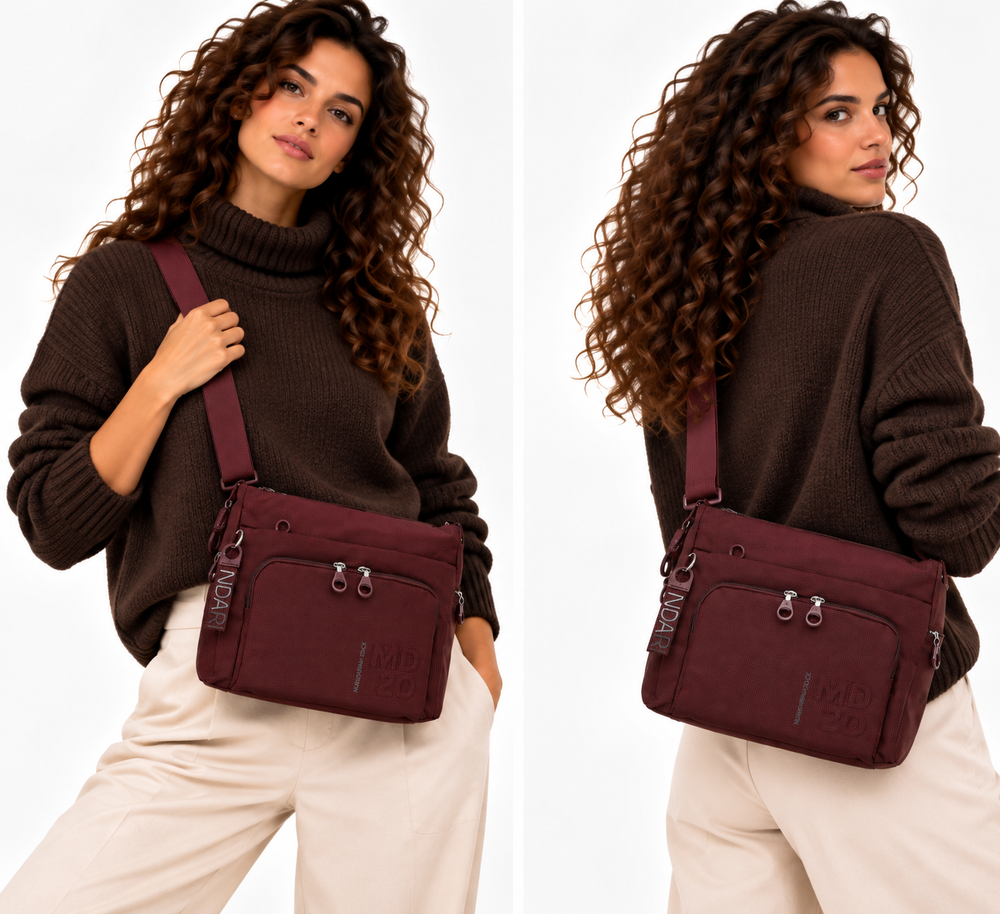 Damen-Umhängetasche mit Fronttasche MANDARINA DUCK aus Stoff Linie MD20 Farbe Sin