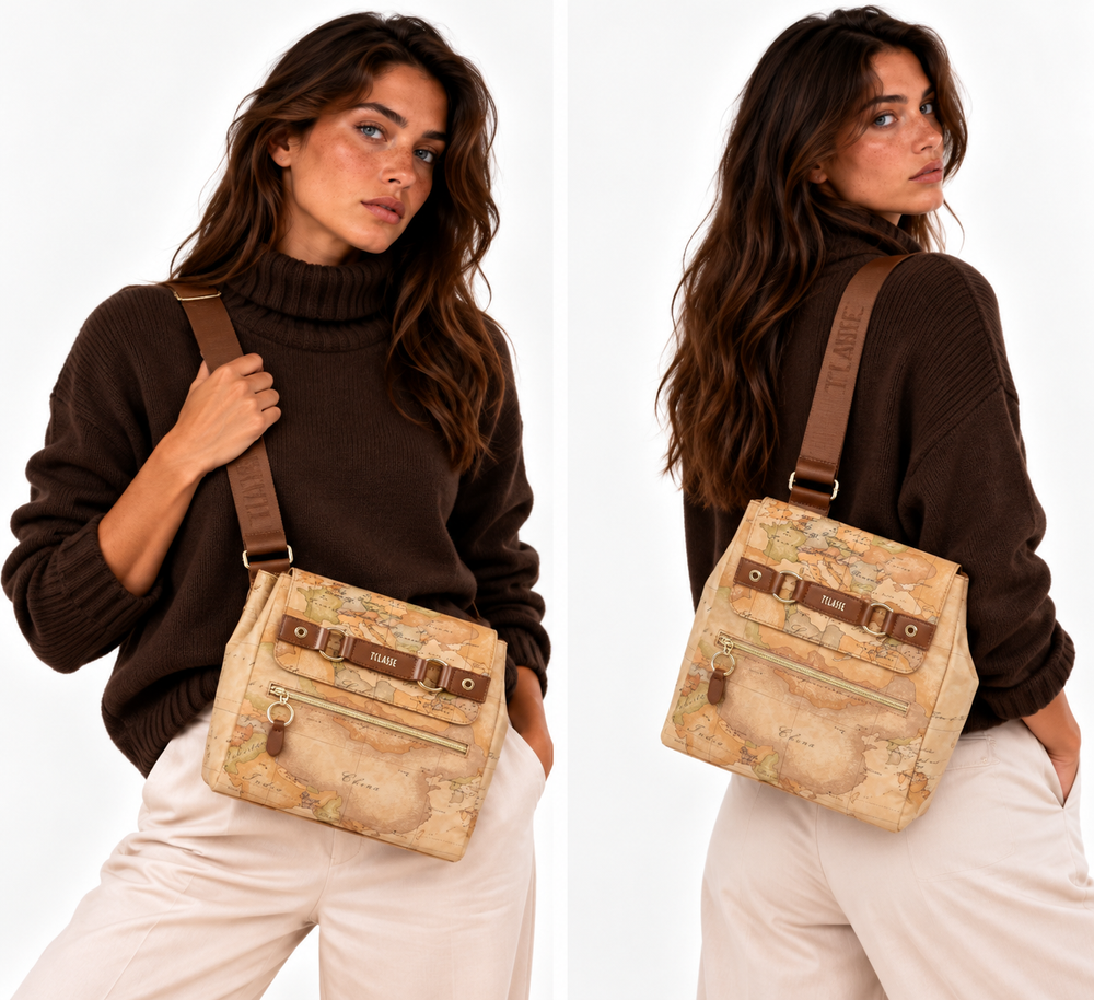 Damenrucksack 1A Classe Alviero Martini Linie Soft Ranch aus Soft Geo Classic Stoff und Kastanie LG06