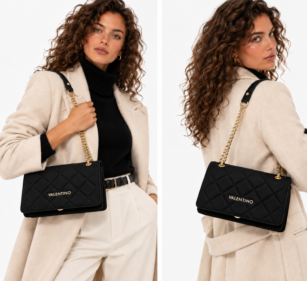 Borsa Donna a Tracolla Media VALENTINO BAGS linea Ocarina Suede Colore Nero