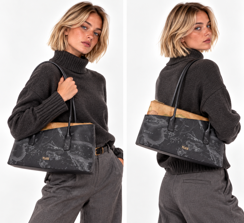 Damen-Schultertasche 1A Klasse Alviero Martini Linie Geo Mix Print Geo Night und Geo Classic LG79