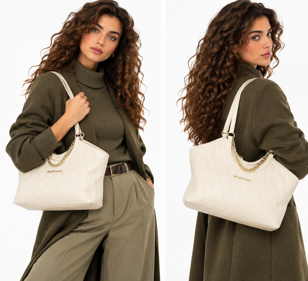Borsa Donna Shopper a Spalla VALENTINO BAGS linea Crystelle Colore Ecru
