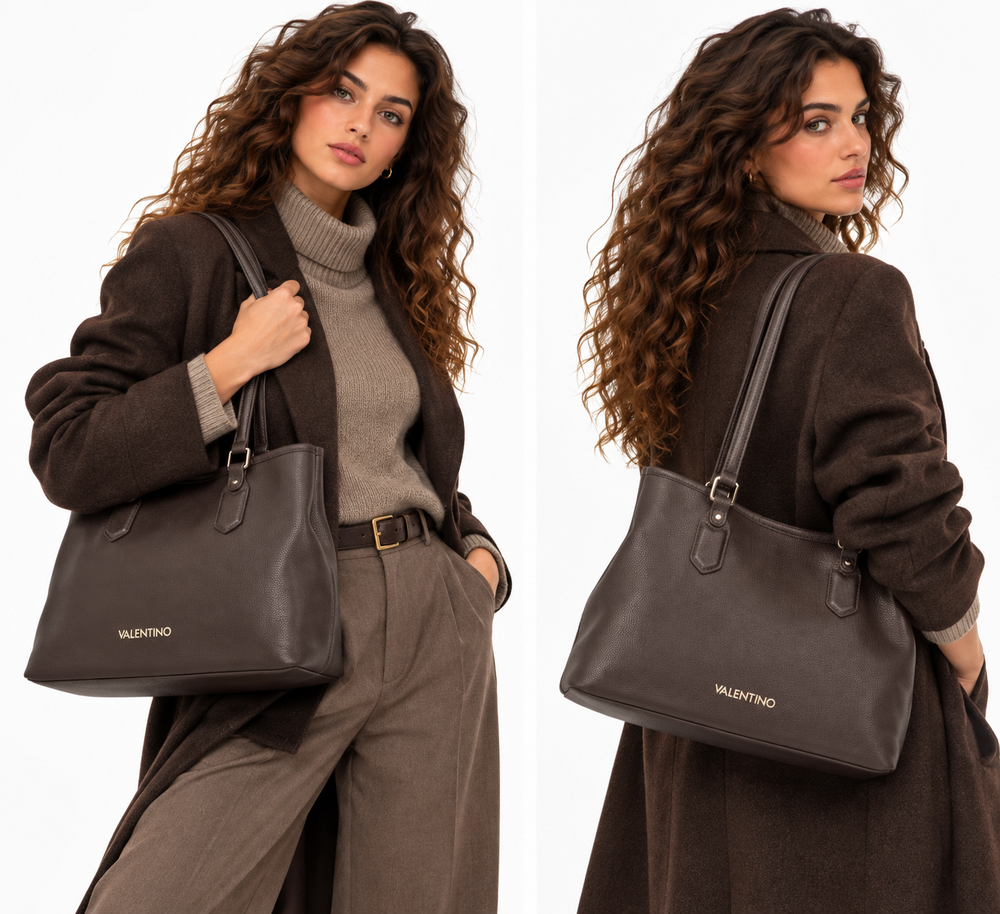 Borsa Donna Shopper a Spalla VALENTINO BAGS linea Brixton Colore Moro