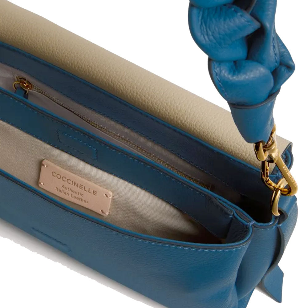 Damen-Schultertasche COCCINELLE aus Leder Modell Boheme Small in Deep Blue-Sandshell