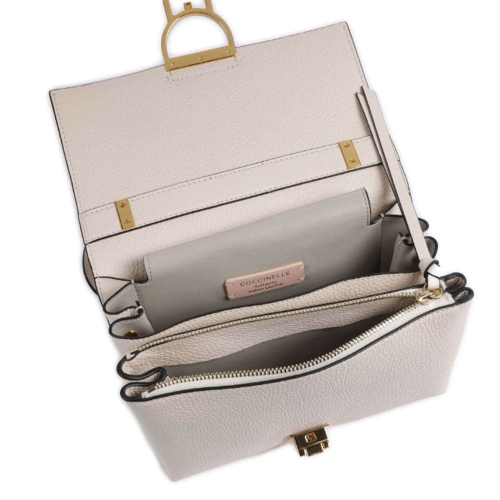 COCCINELLE Damen Leder Schultertasche, Arlettis Linie, Lammfell Weiß Farbe