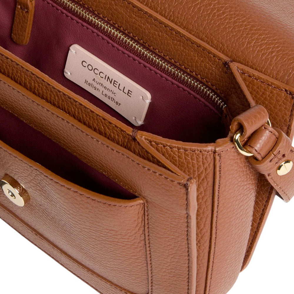 Damen-Umhängetasche COCCINELLE aus genarbtem Leder in Cognac Modell C-Me Small