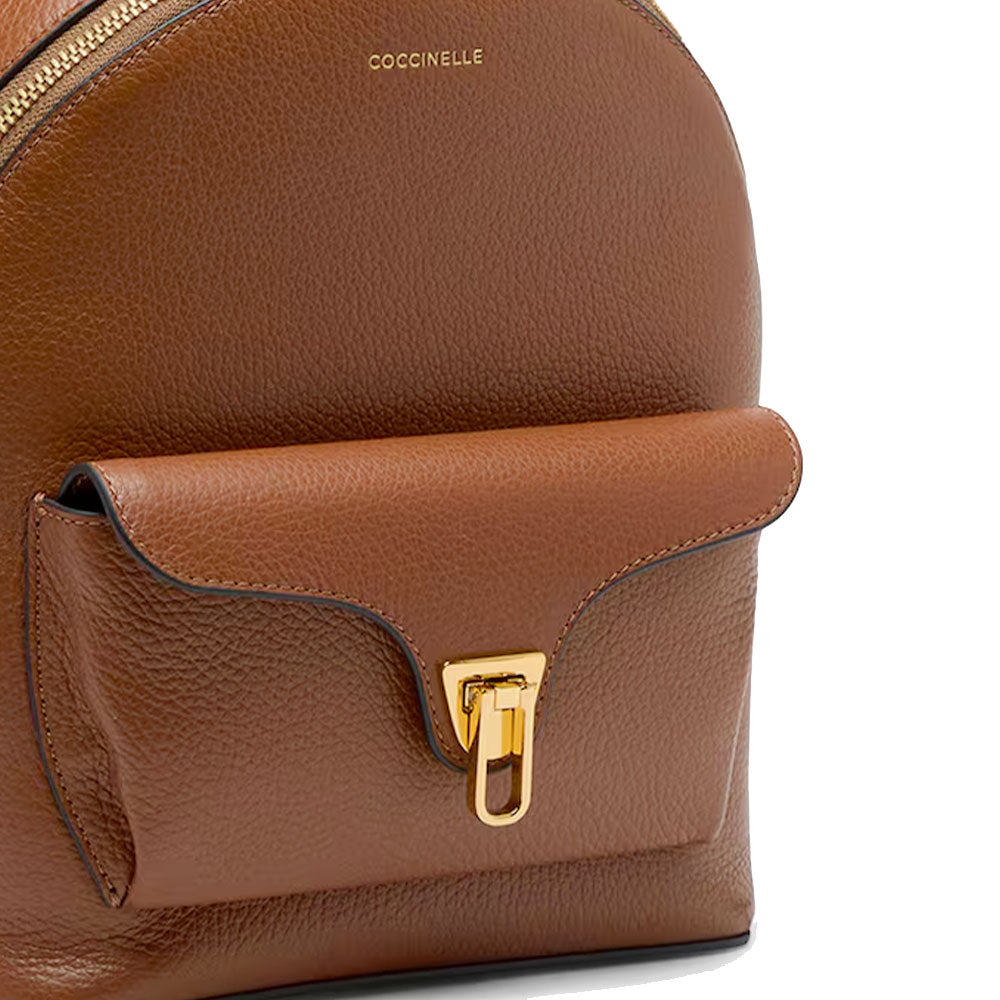Großer Damen-Rucksack COCCINELLE aus Leder Modell Beat Generation in Cognac