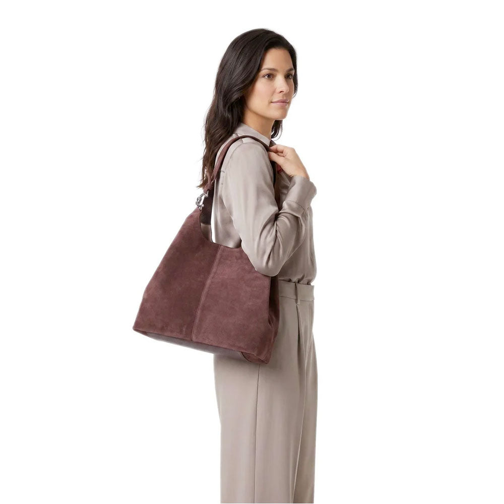 Damen-Schultertasche COCCINELLE aus Wildleder Modell C-Easy in Fango