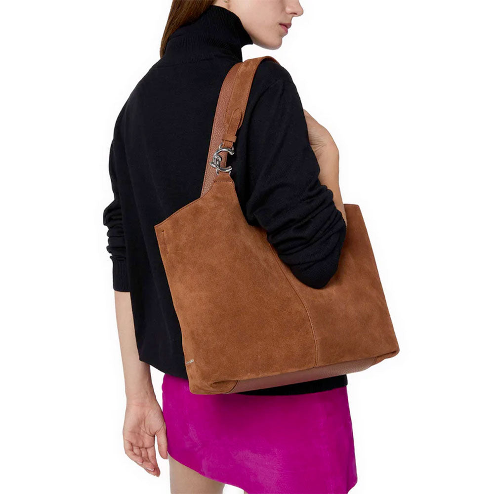 Borsa Donna a Spalla COCCINELLE in Camoscio Linea C-Easy Colore Cognac