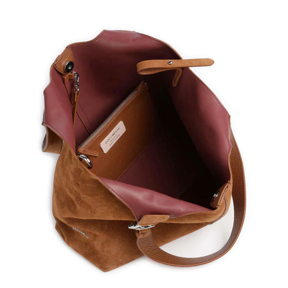 Borsa Donna a Spalla COCCINELLE in Camoscio Linea C-Easy Colore Cognac